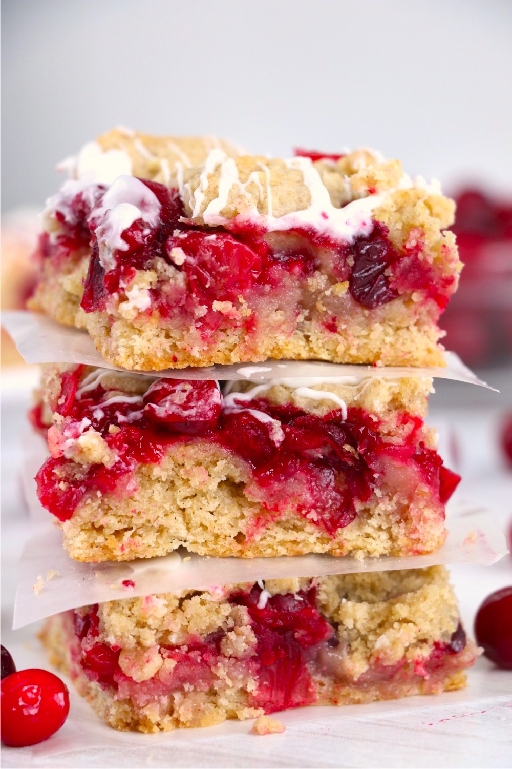 stack of cranberry crumble bars