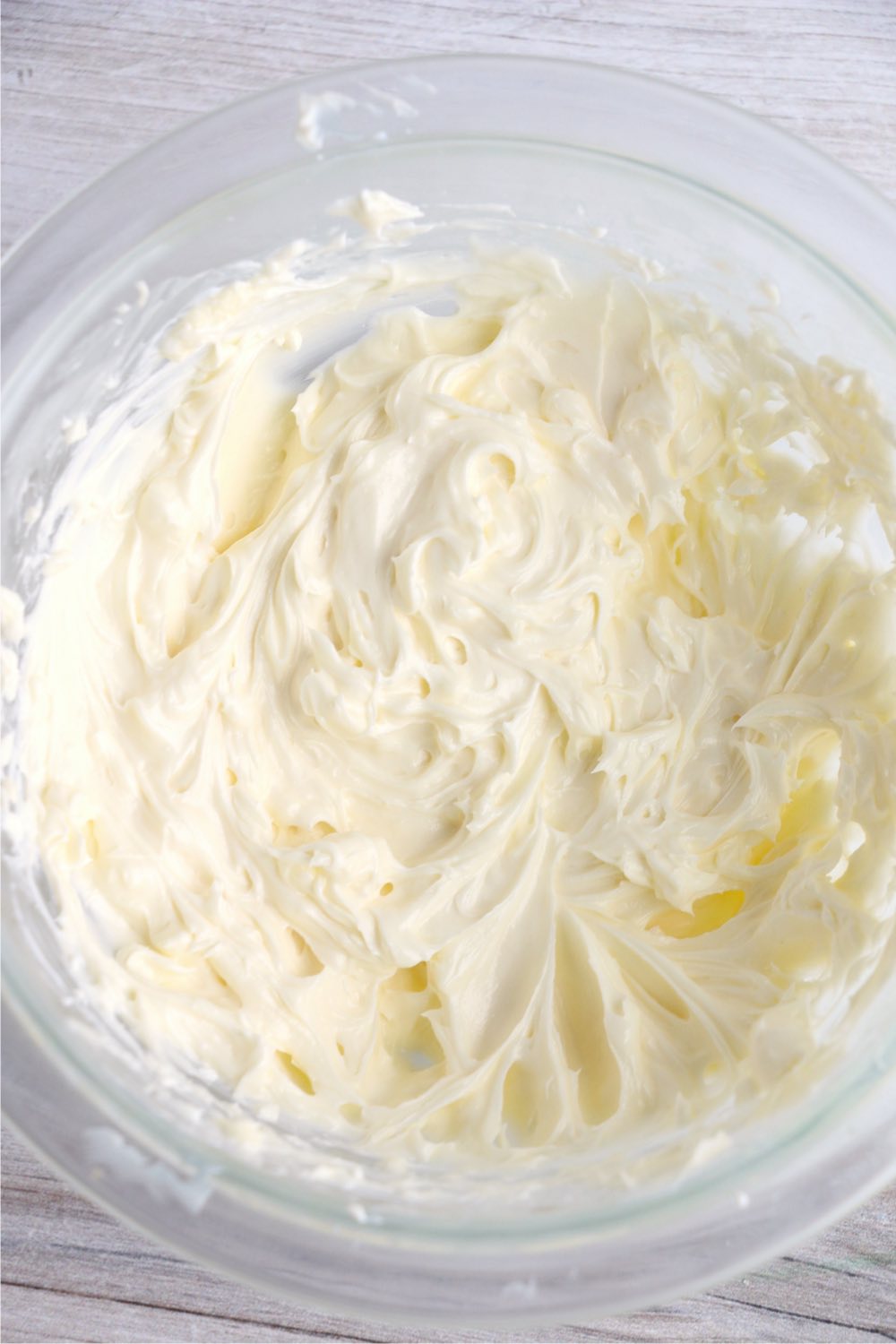 blended butter and cream cheese in a glass bowl
