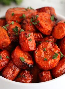bowl of chopped roasted carrots