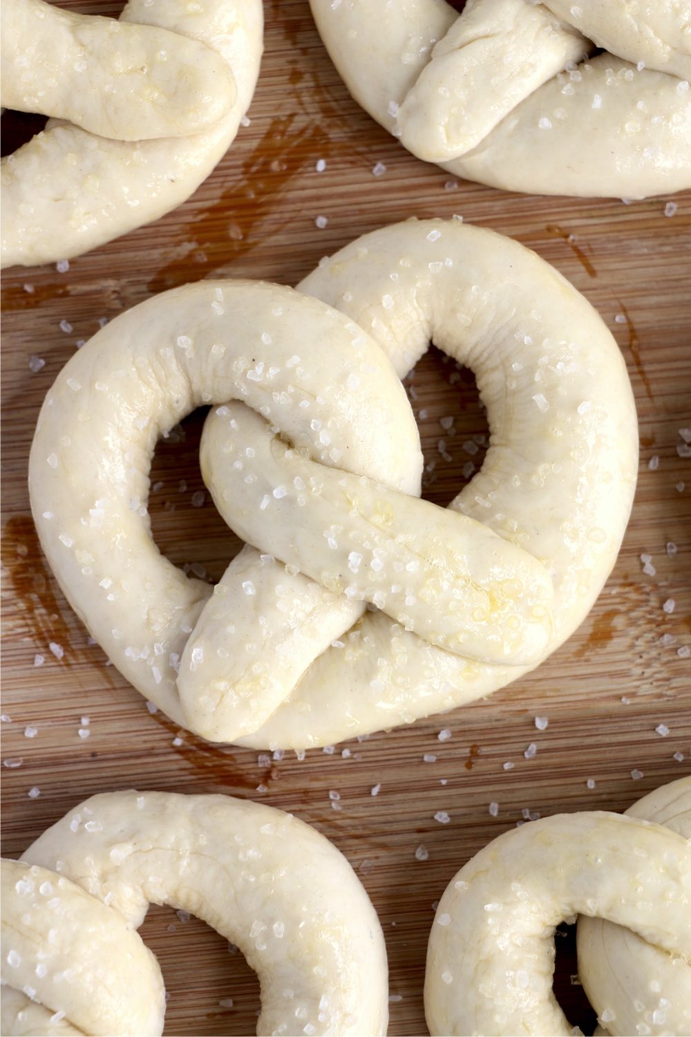 pretzel dough sprinkled with coarse sea salt
