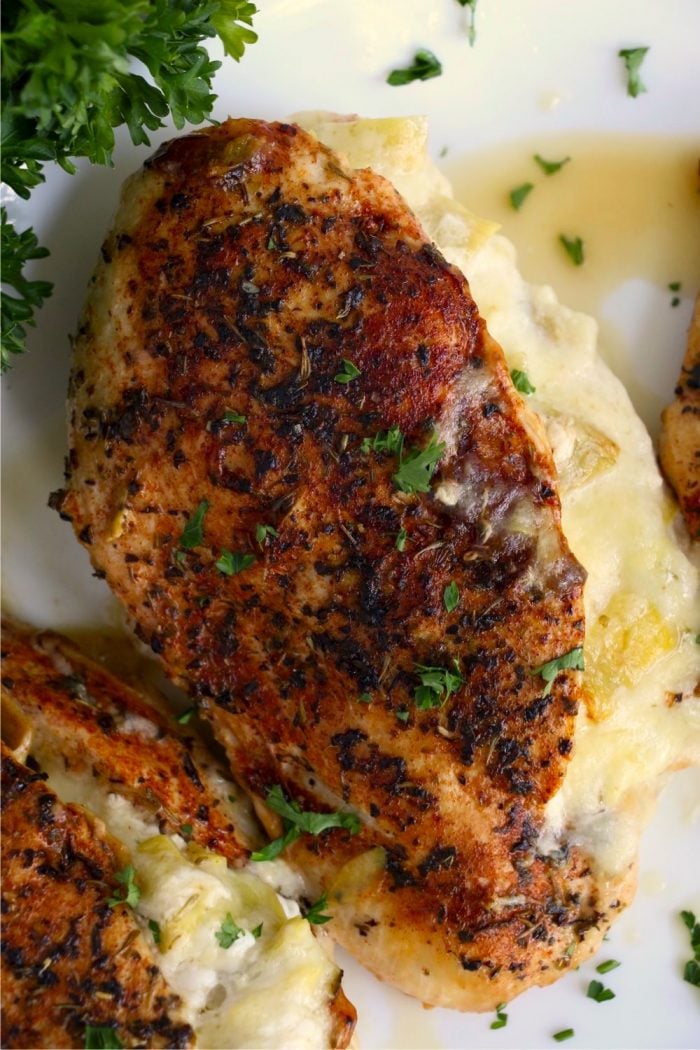 Cheesy Artichoke Stuffed Chicken Breasts - Bitz & Giggles