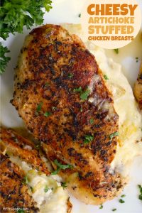 Cheesy Artichoke Stuffed Chicken Breasts - Bitz & Giggles