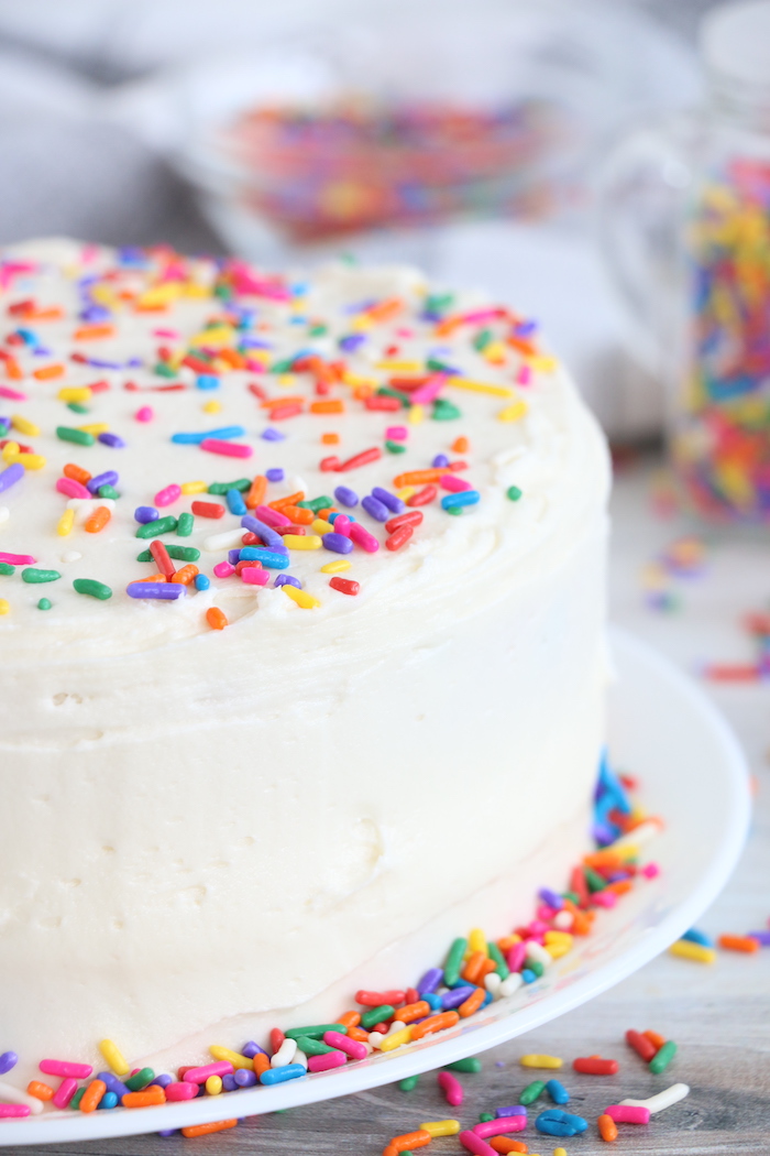 sprinkles on top of confetti layer cake
