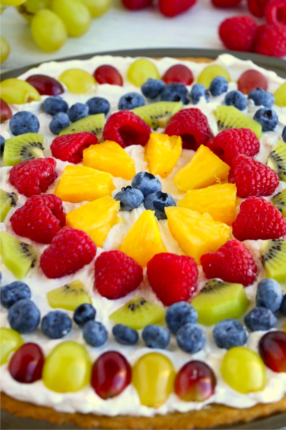 up close shot of a fruit pizza