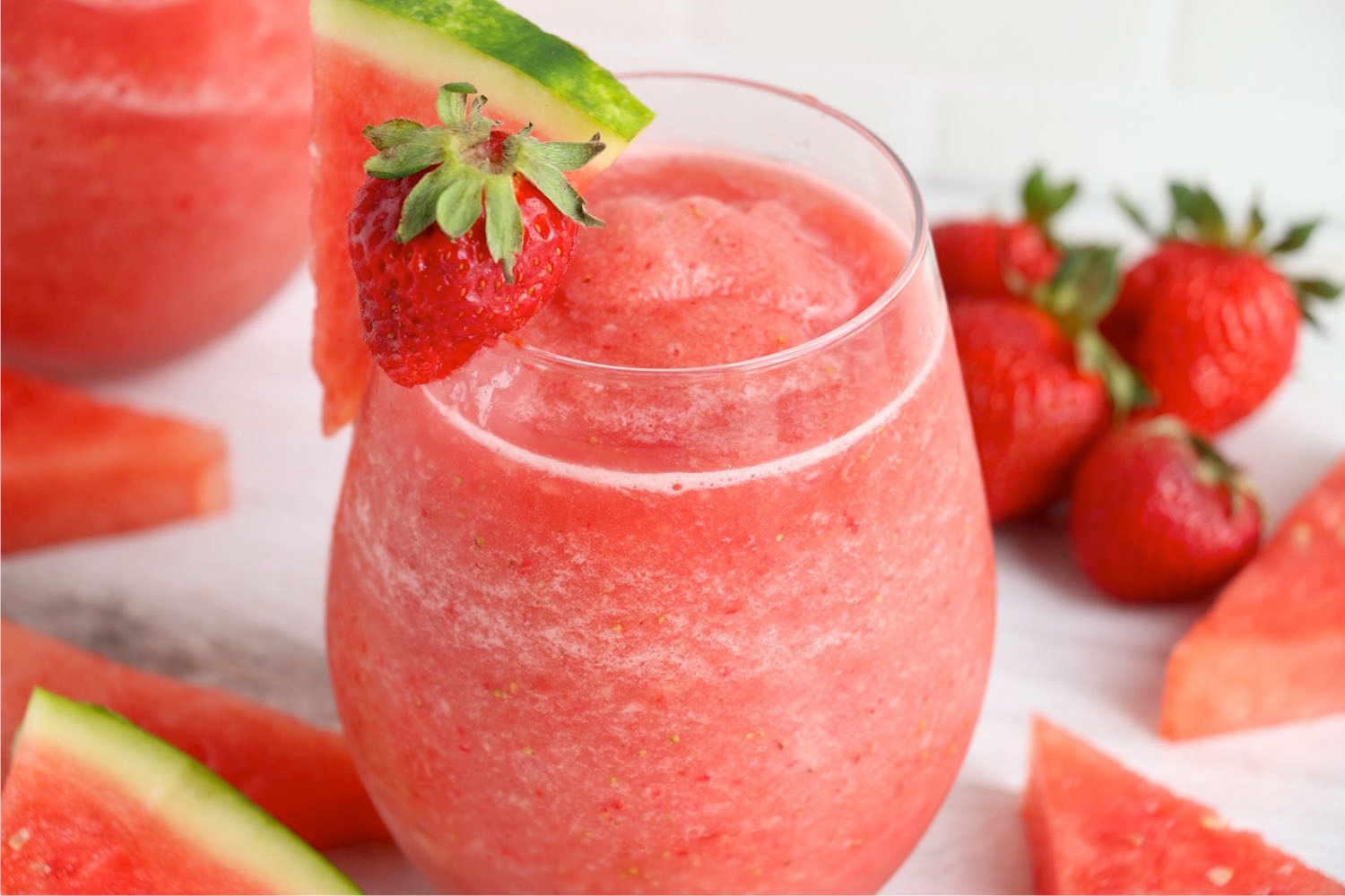 red wine slushie with strawberries and watermelon