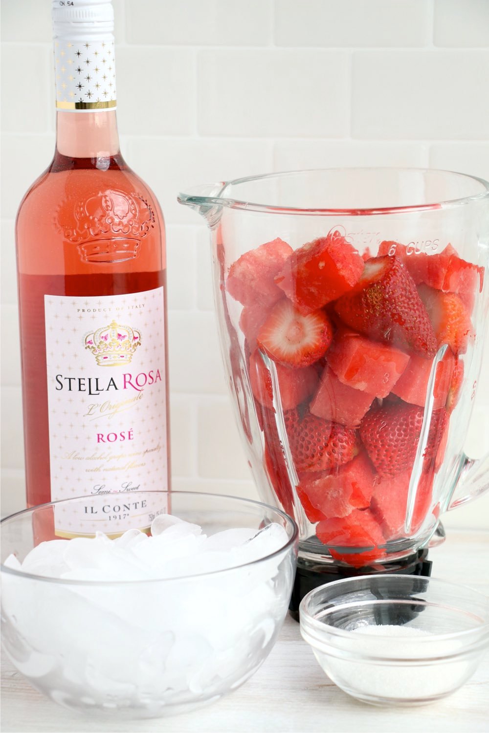 Ingredients for a strawberry and watermelon frose