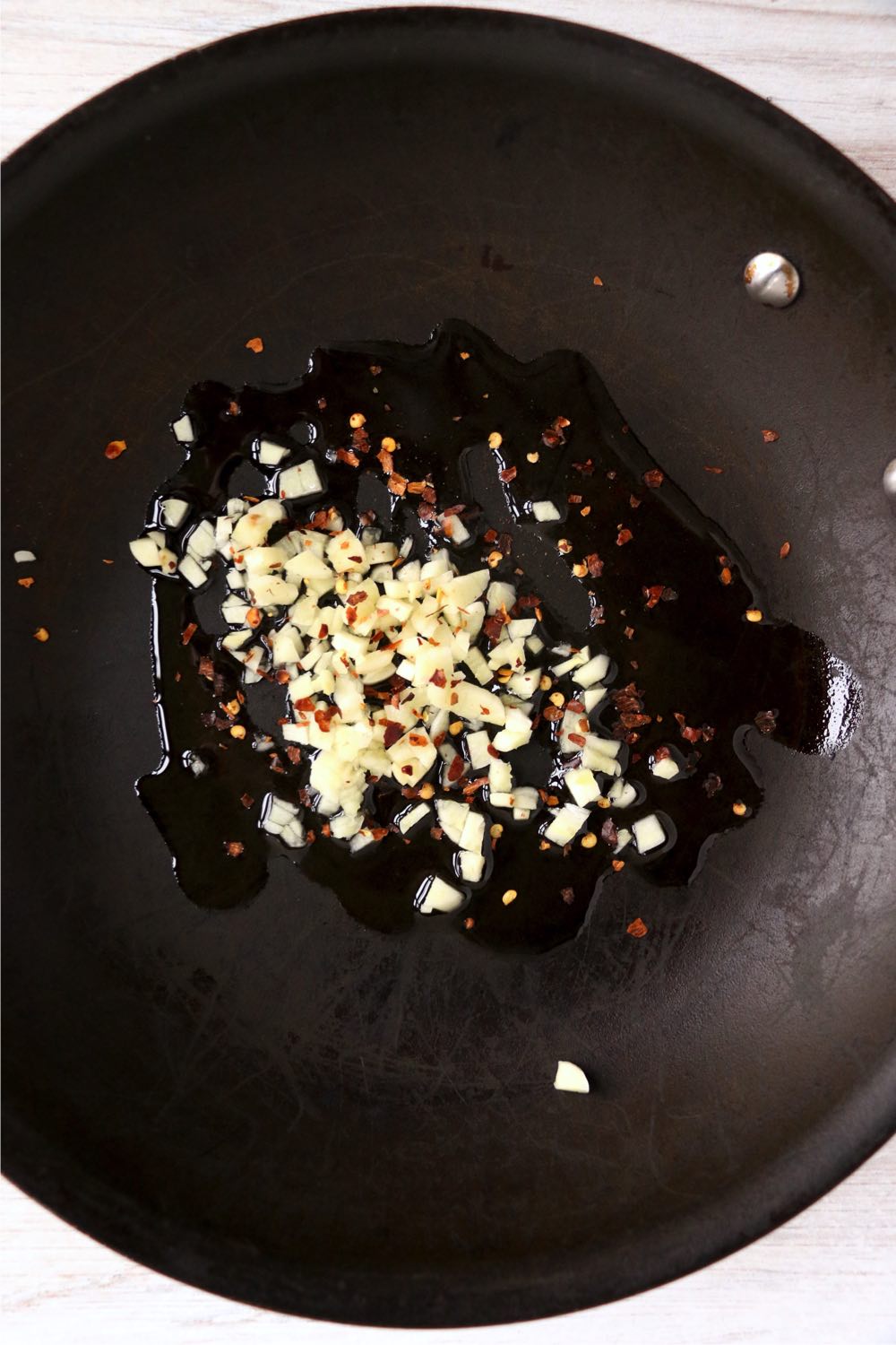 oil and garlic in a fry pan