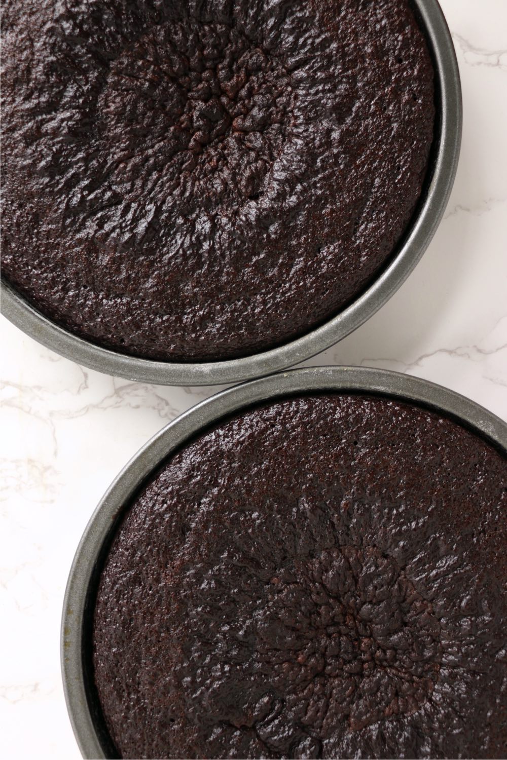 two chocolate cakes in 9-inch pans