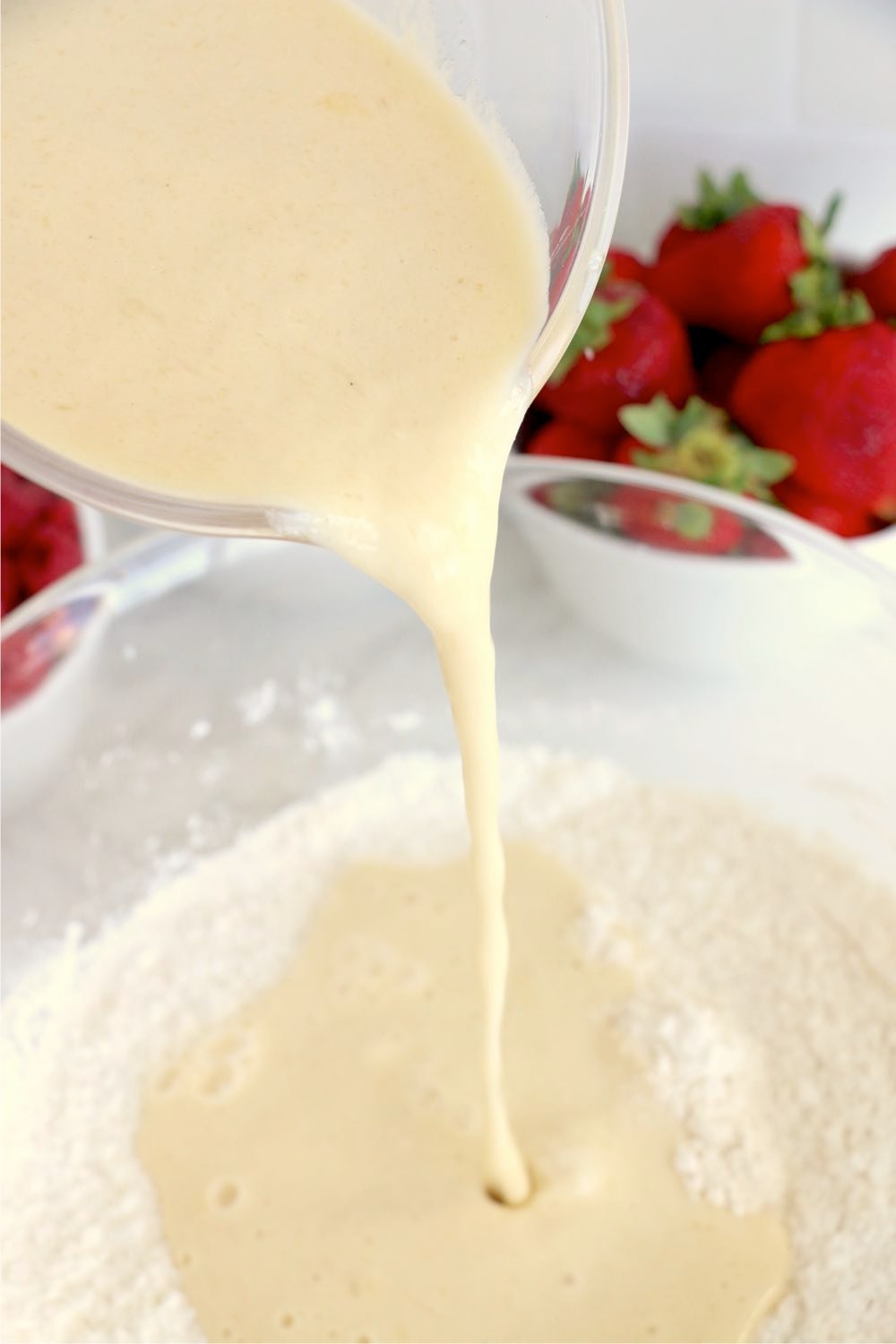 Adding wet ingredients to dry ingredients