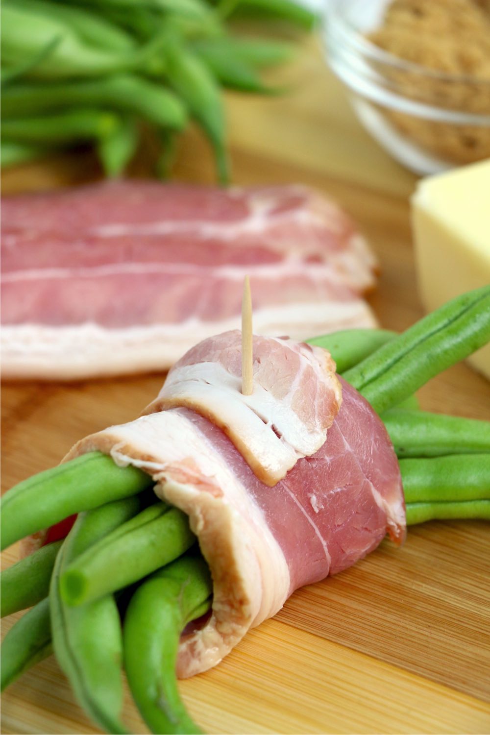 bundle of green beans wrapped with bacon