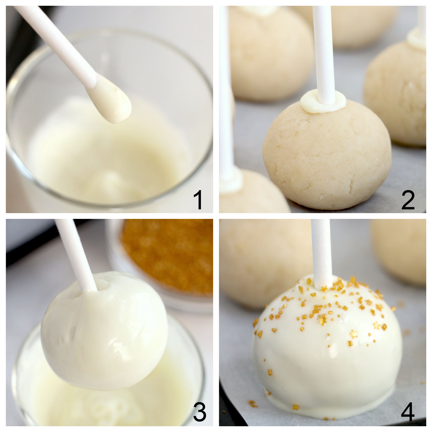 champagne cake pop dipping steps