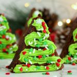 Christmas-tree shaped brownies decorated for the holidays