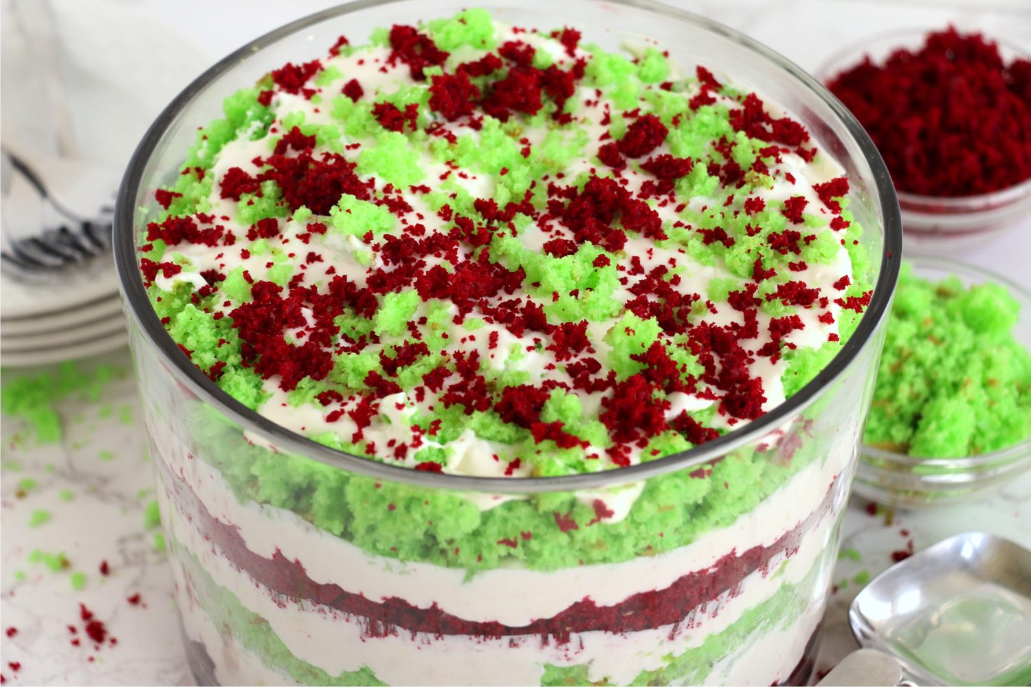 red, white and green layer dessert