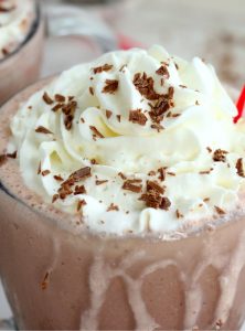 frozen hot chocolate with peppermint stick
