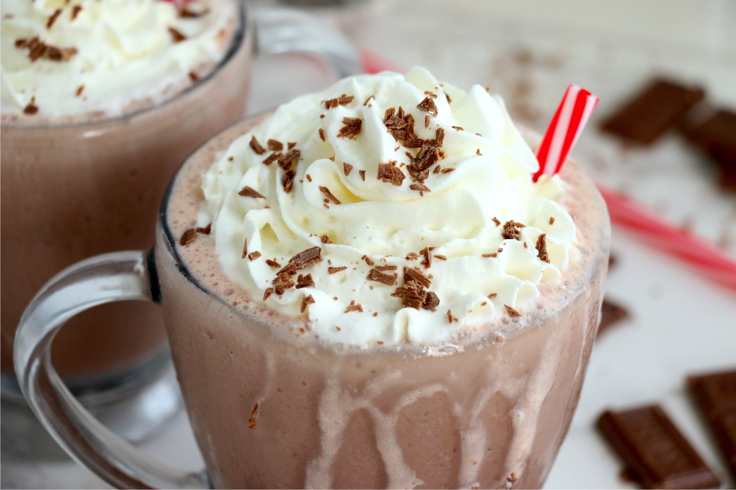 frozen hot chocolate with peppermint stick