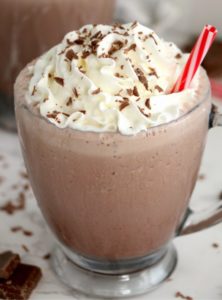 cup of frozen hot cocoa with whipped cream