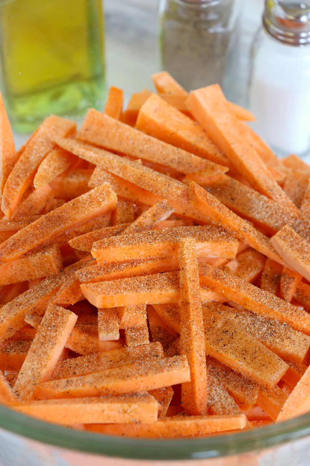 Seasoned raw sweet potato fries