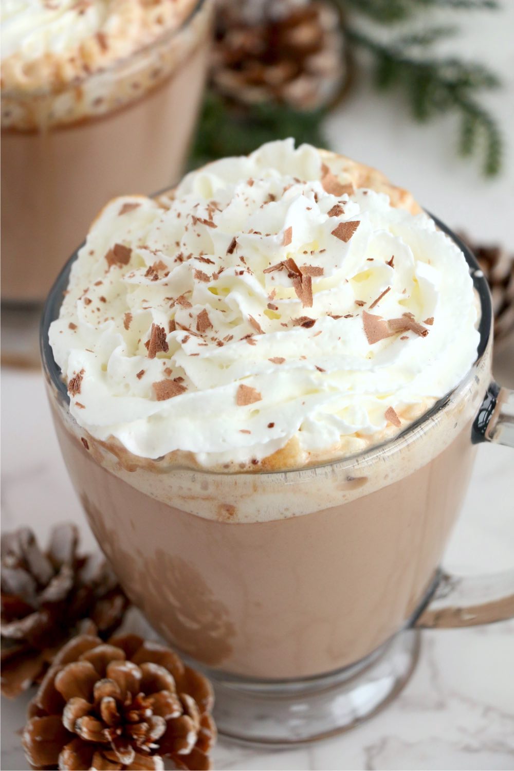 whipped cream topped hot chocolate