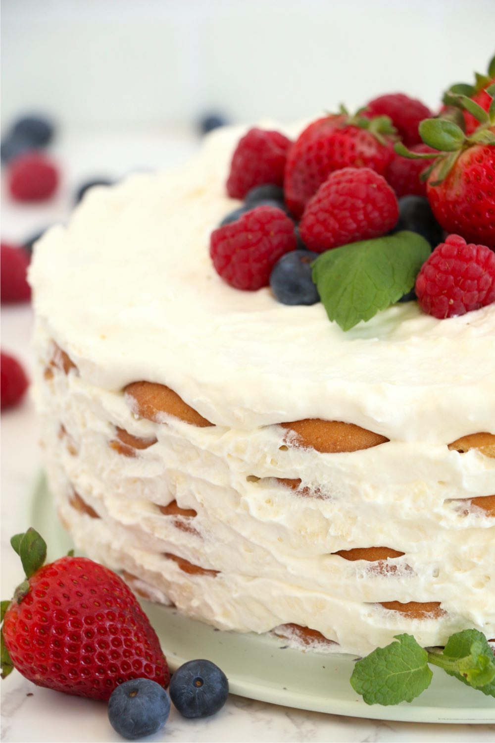 wafer layer cake topped with fresh berries