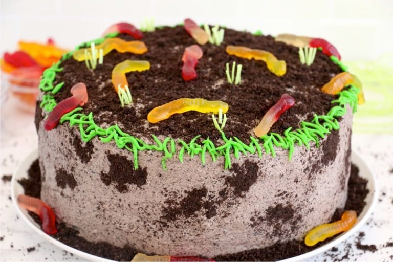 Oreo cake topped with gummy worms
