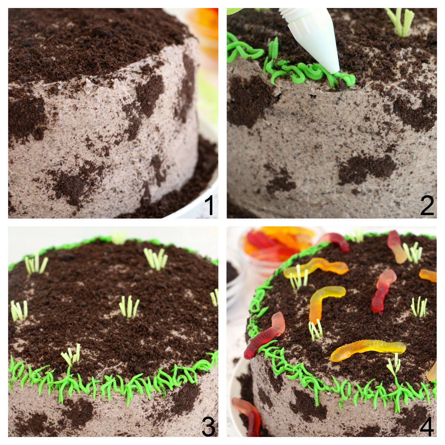 steps for decorating a dirt cake