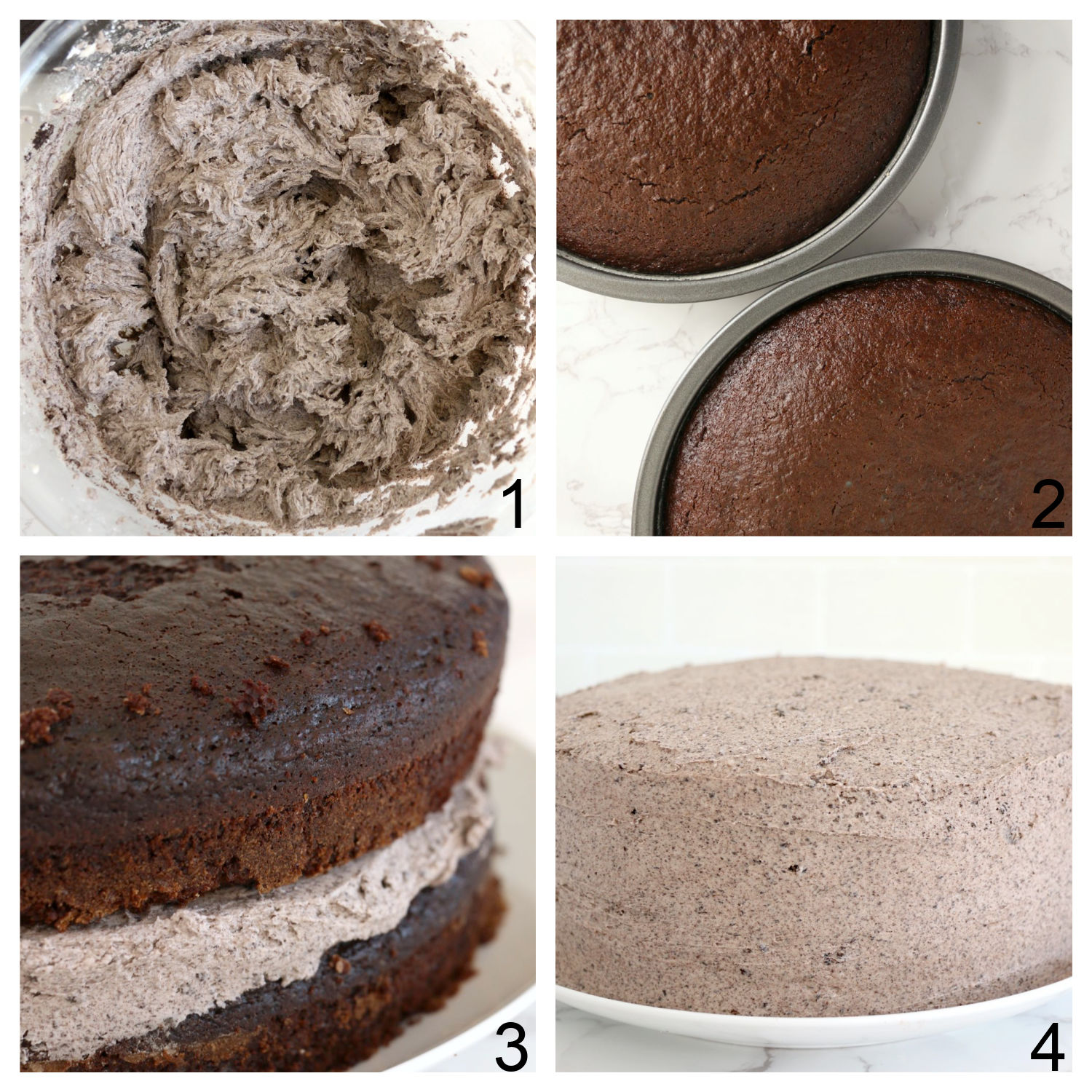 steps for assembling Oreo chocolate layer cake