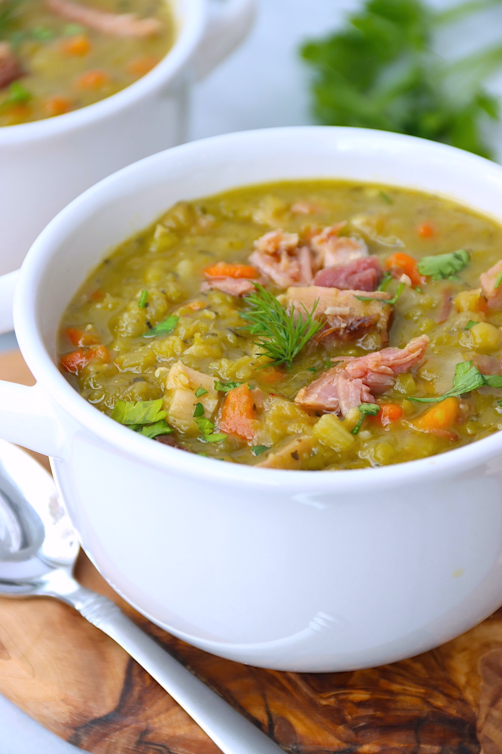 bowl of chunky pea soup