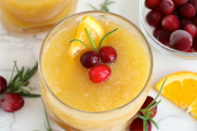 top shot of frozen slush drink in a glass