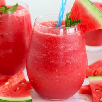 frozen watermelon drink with blue straw