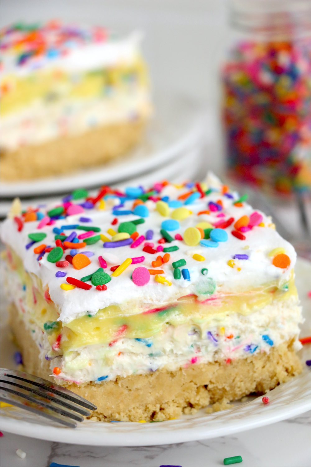 Piece of layered no-bake cake