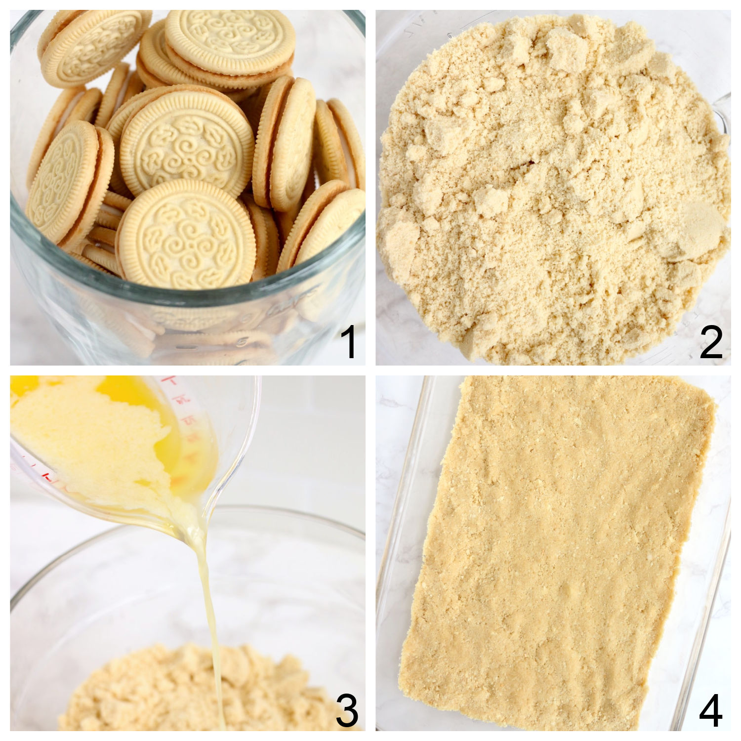 steps for making a golden Oreo cookie crust