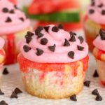 watermelon flavored cupcake with wrapper taken off