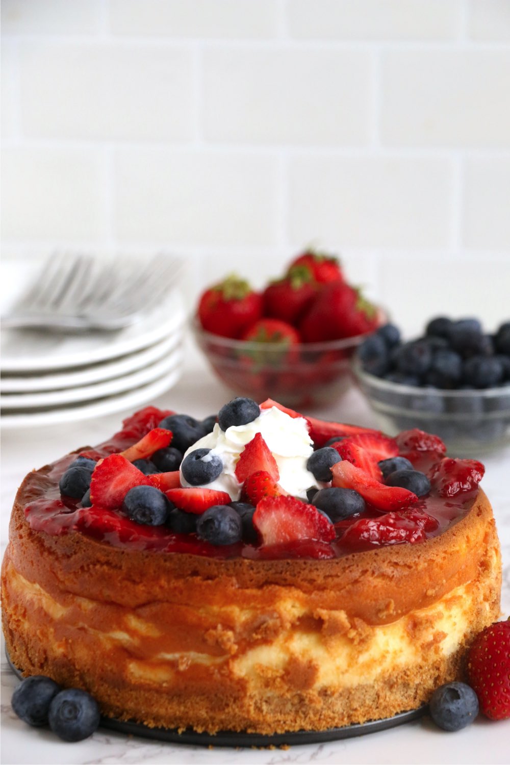 cheesecake made in an air fryer and topped with berries