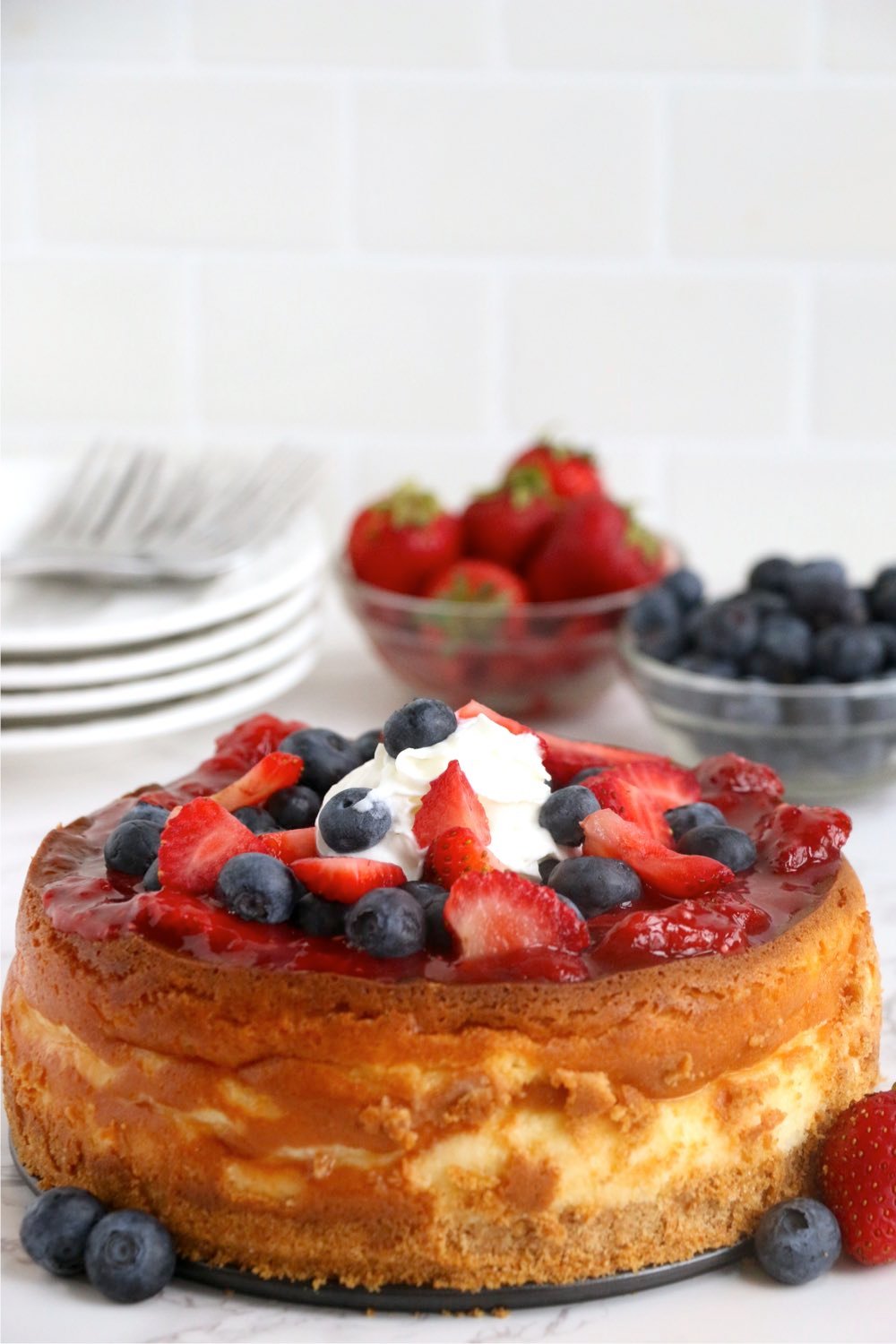 cheesecake made in an air fryer and topped with berries