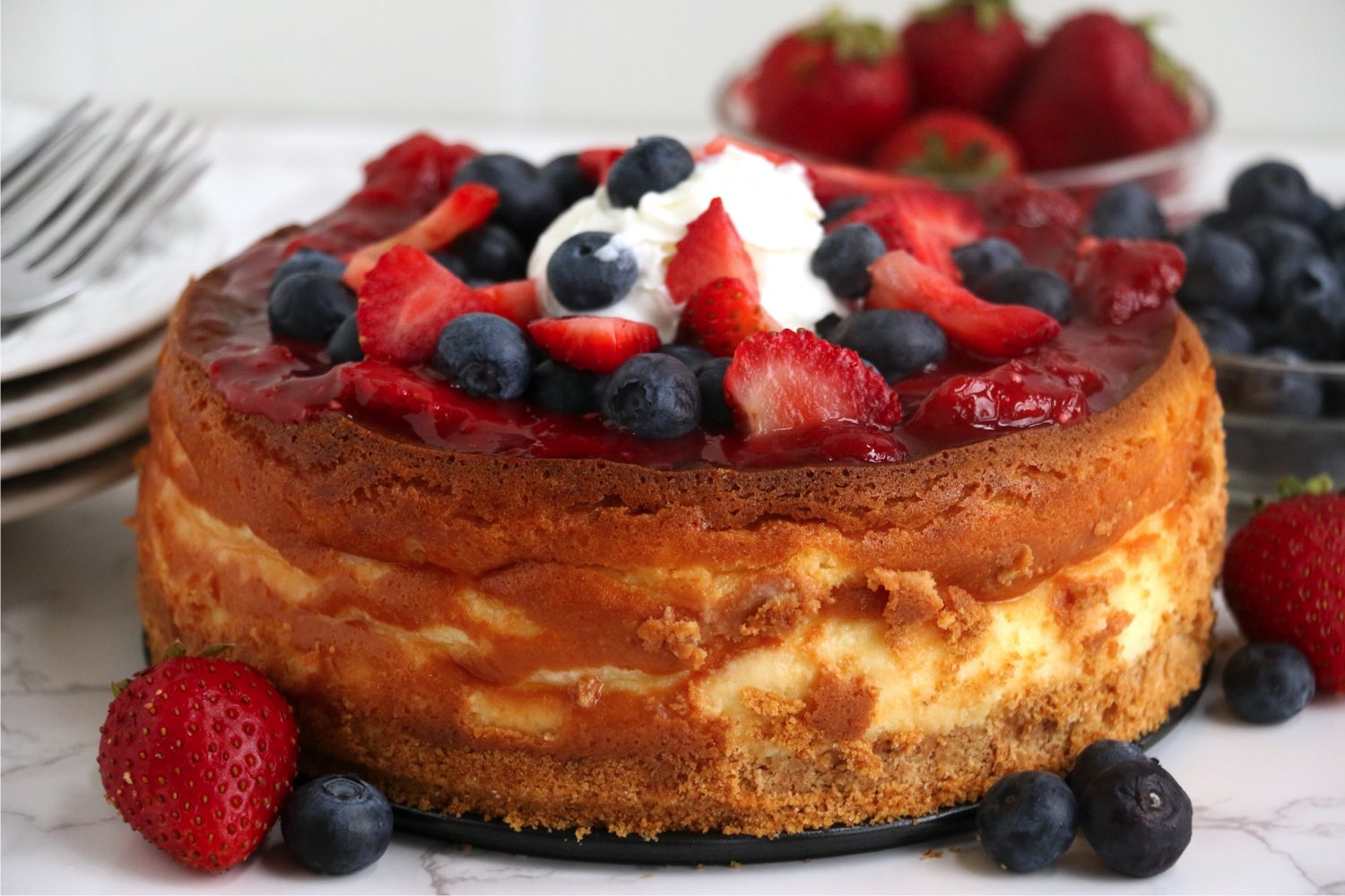 cheesecake topped with berries and made in the air fryer