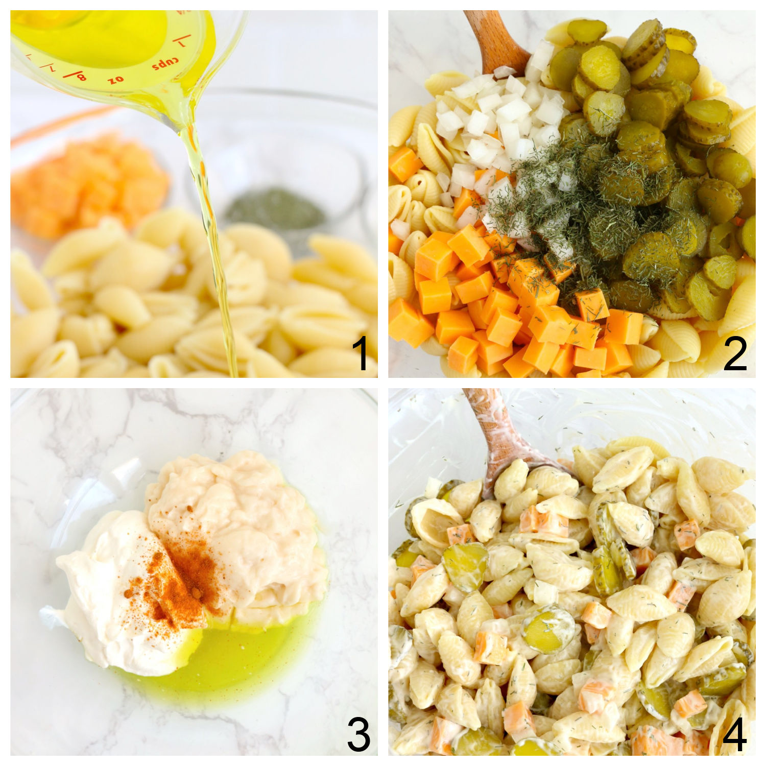 steps for making dill pickle pasta salad