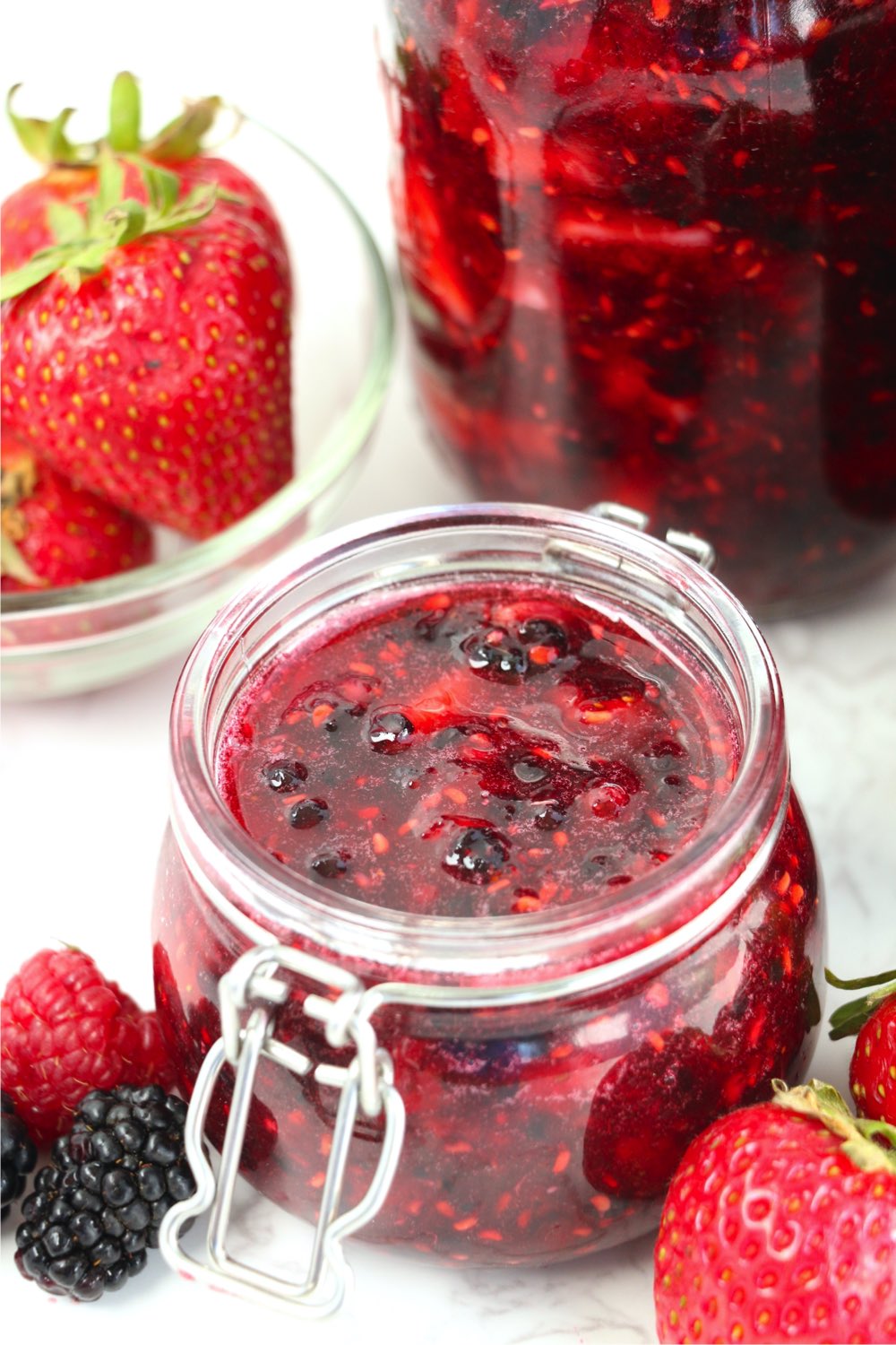 small jar of mixed berry jam
