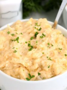 bowl of macaroni and cheese made with cauliflower instead of noodle