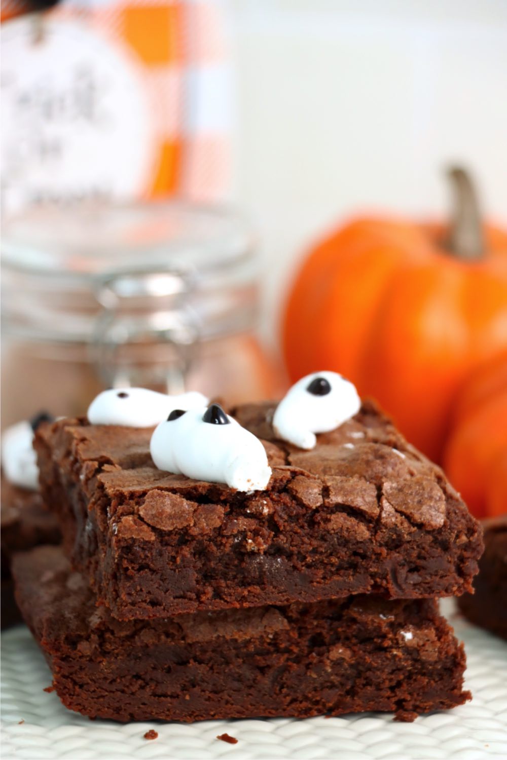 stack of two brownies with ghosts on them