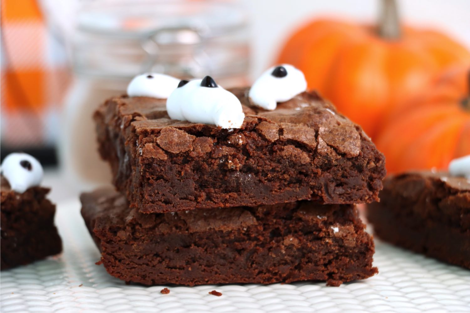 stack of two brownies with marshmallow on top