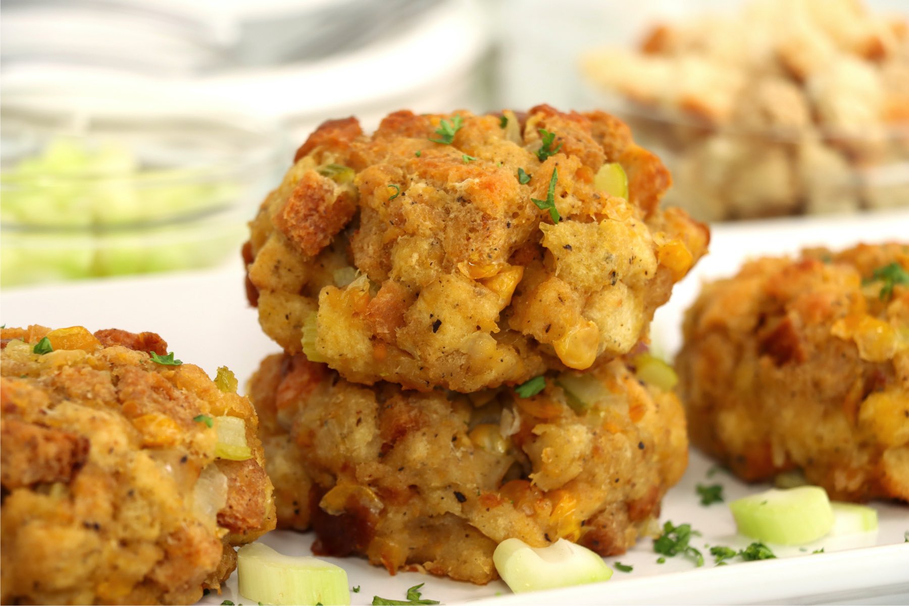 stack of stuffing balls on a white platter