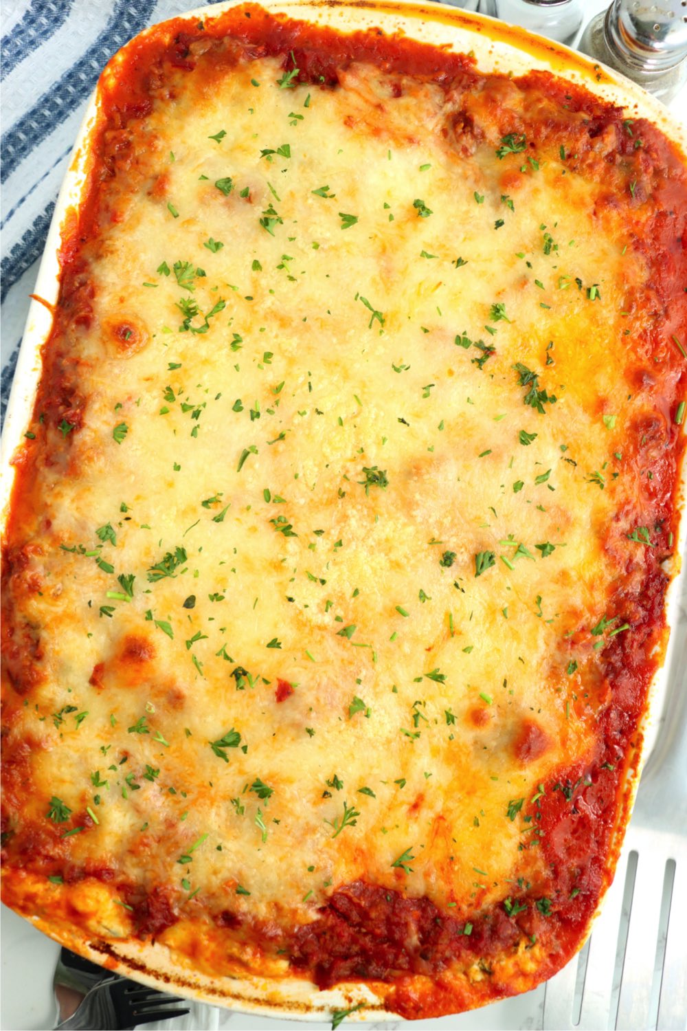 pan of cheesy lasagna