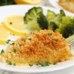 piece of breaded cod made in the air fryer