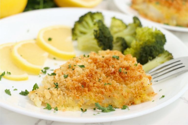 piece of breaded cod made in the air fryer