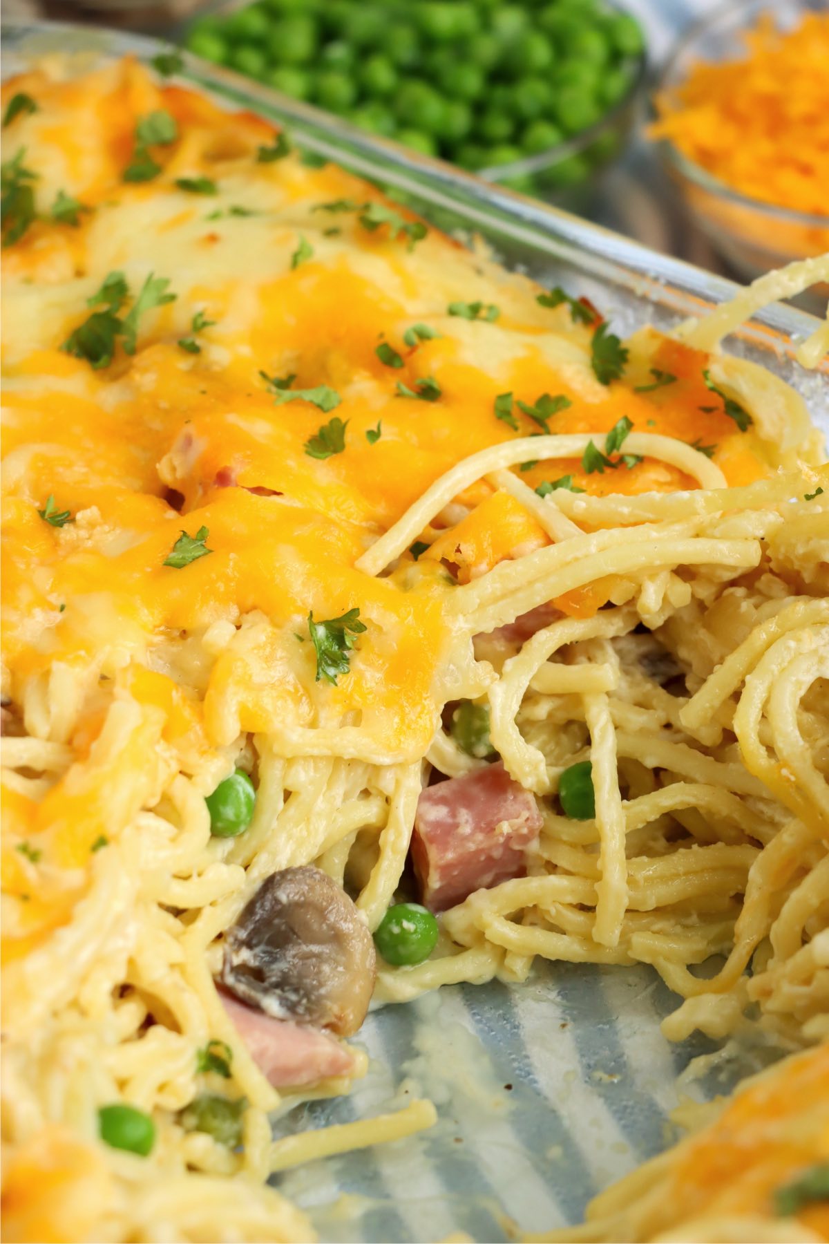 pan of ham tetrazzini with scoop out