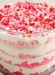 Valentine's Day trifle with layers of pink and red