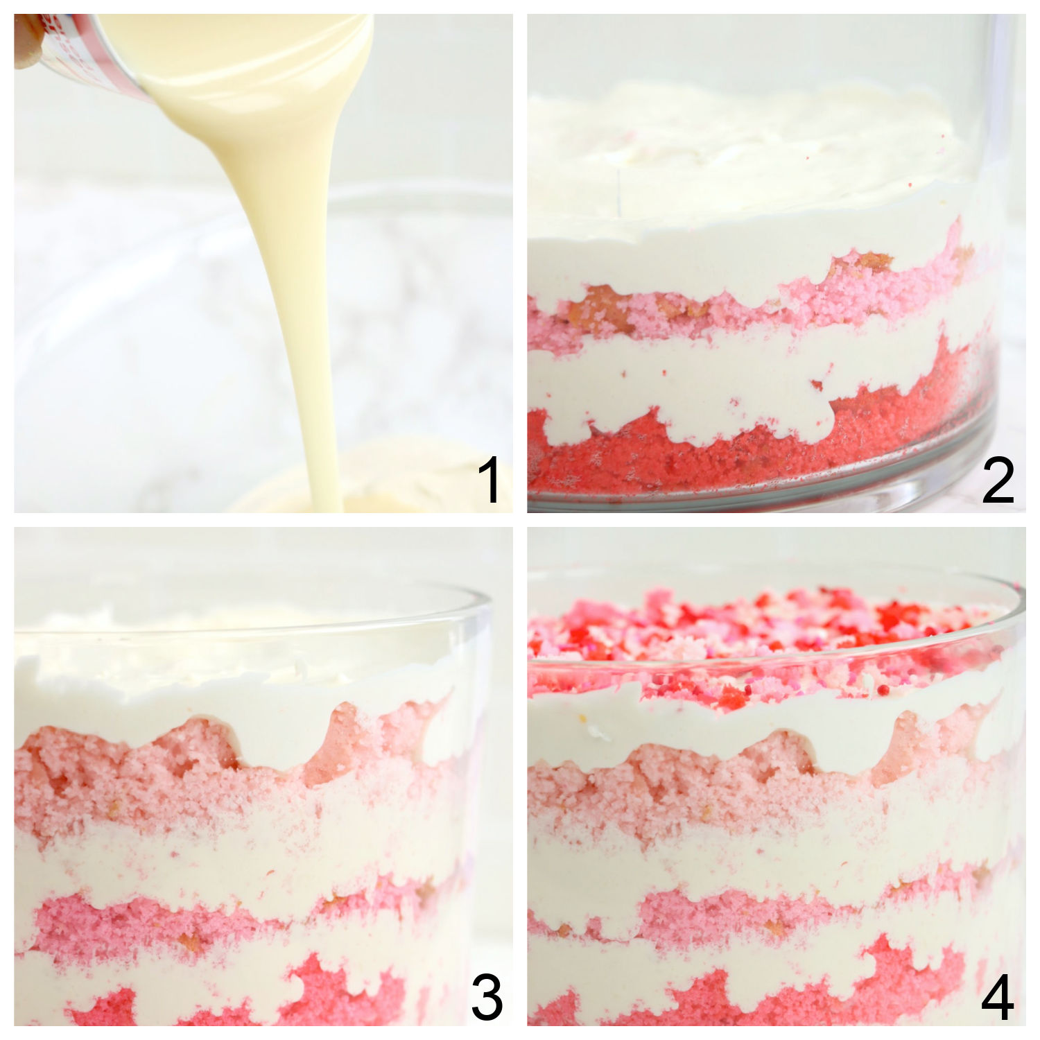 steps for assembling a Valentine's Day trifle