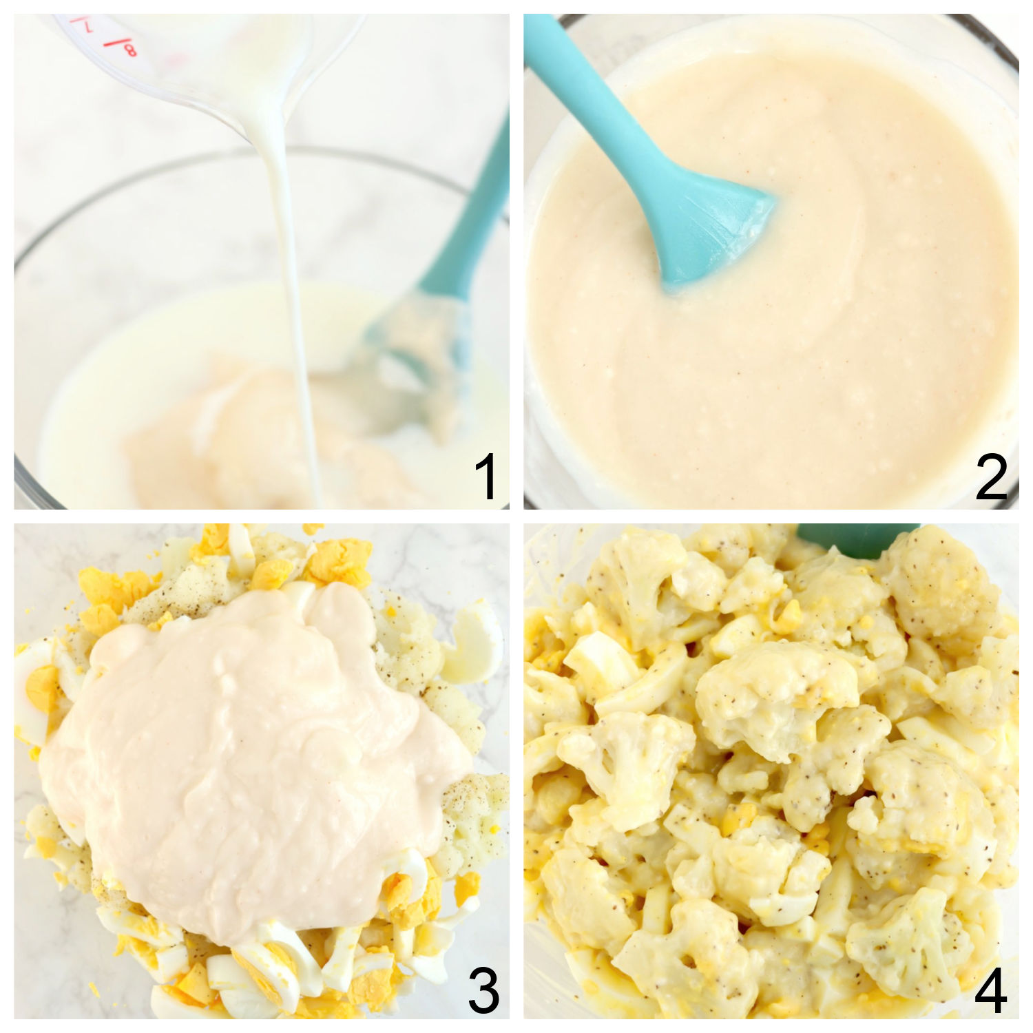 steps for mixing up dressing for cauliflower potato salad