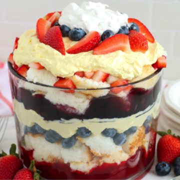 Patriotic-themed trifle displayed on a table