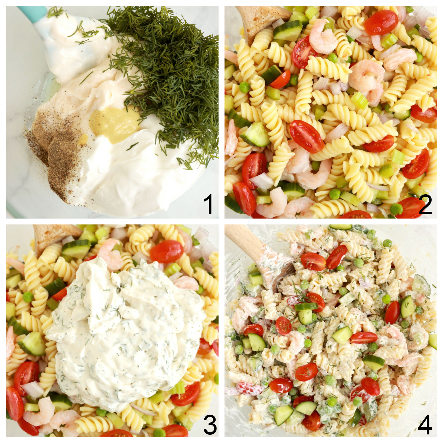 steps for making dill pasta salad with shrimp